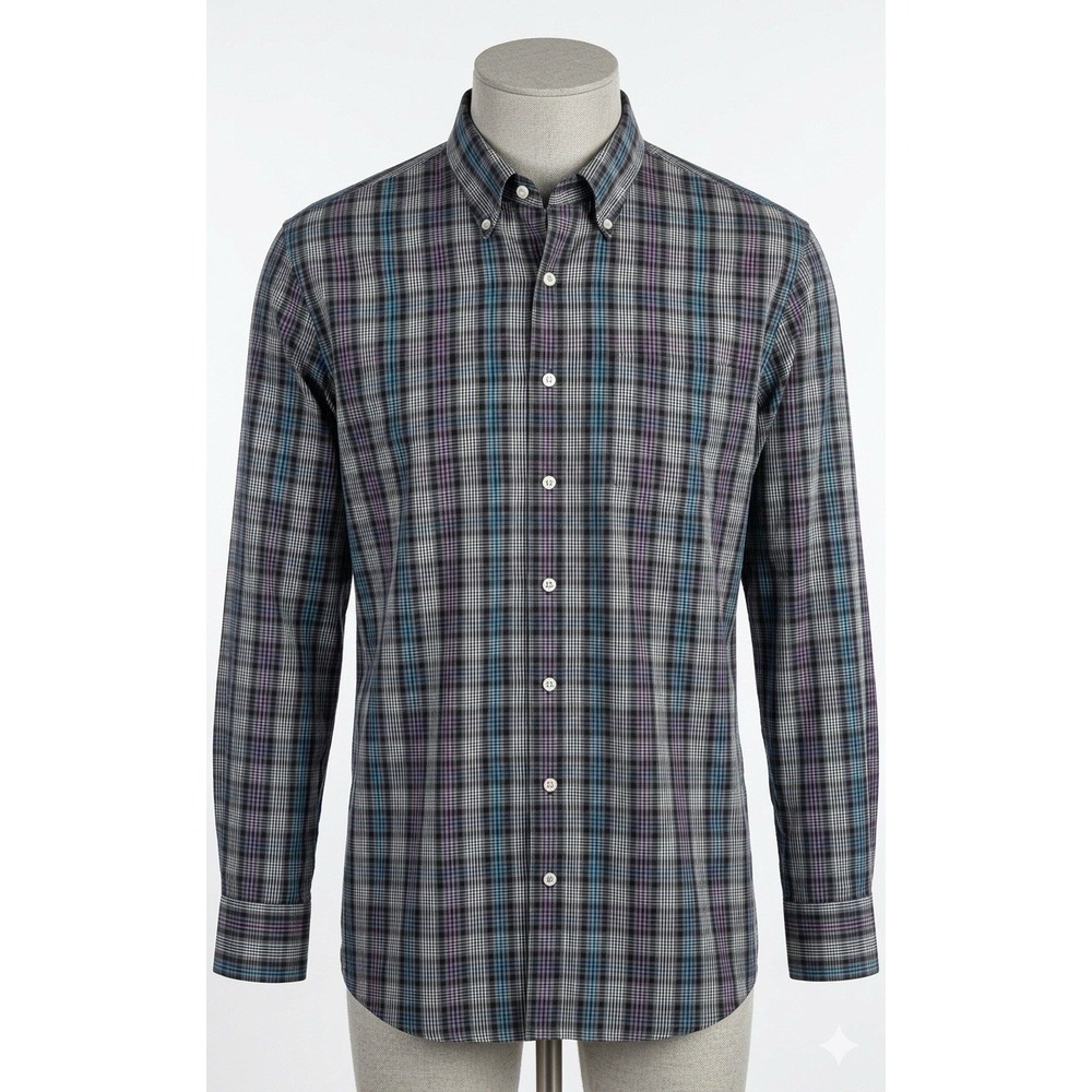 Peter Millar Crown Seal Men’s XLT Black Plaid 100% Cotton Shirt Long Sleeve Tall